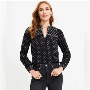 Loft Clip Striped Ruffle Tie Neck Blouse; Size L (?) *See Measurements